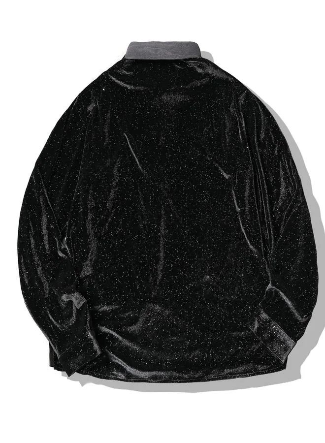 Take Two Take Two Men Black Velvet Glitter Look Shirt