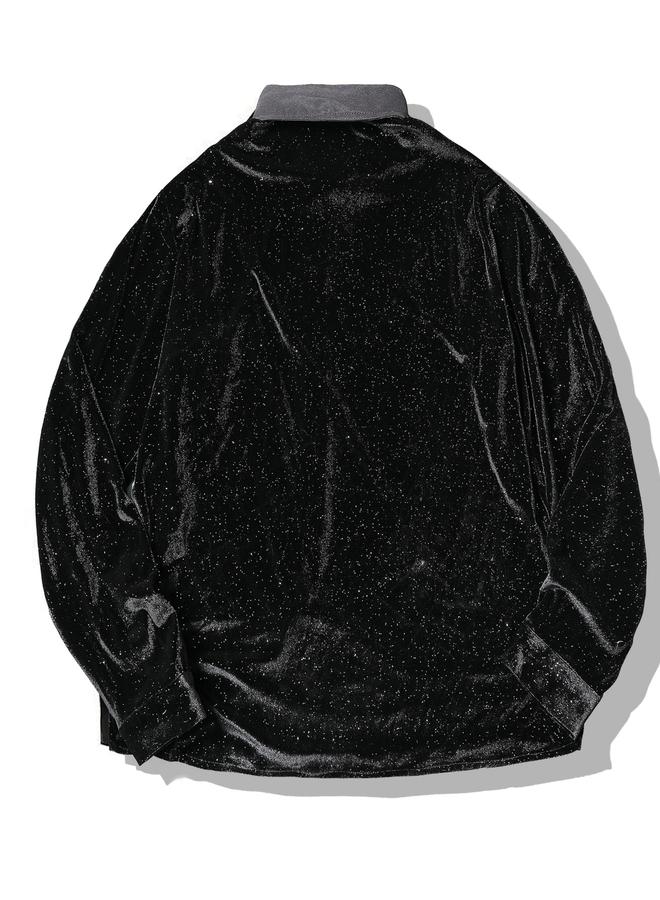 Take Two Men Black Velvet Glitter Look Shirt - Image 2