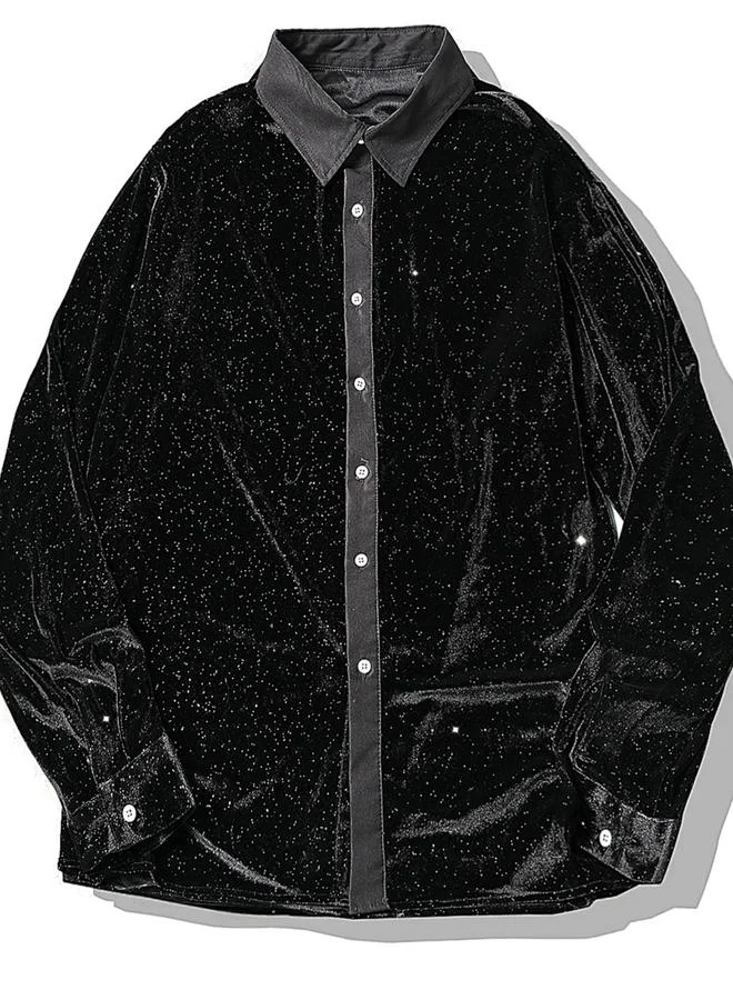 Take Two Take Two Men Black Velvet Glitter Look Shirt