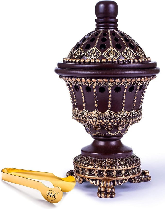 AM Charcoal Incense Cone Burner Frankincense Resin Burner Charcoal Mabkhara for Office Spiritual Room Decor Islic Gifts Brown