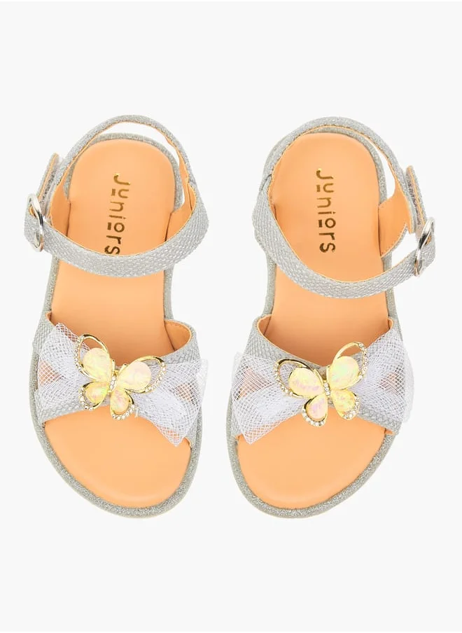 JUNIORS Girls Butterfly Embellished Sandals with Hook and Loop Closure