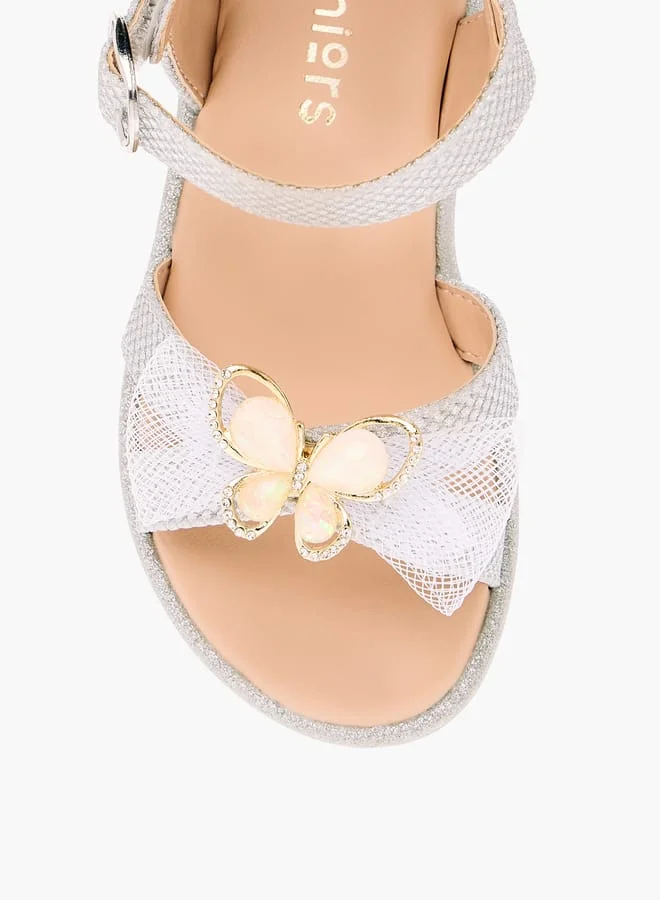 JUNIORS Girls Butterfly Embellished Sandals with Hook and Loop Closure