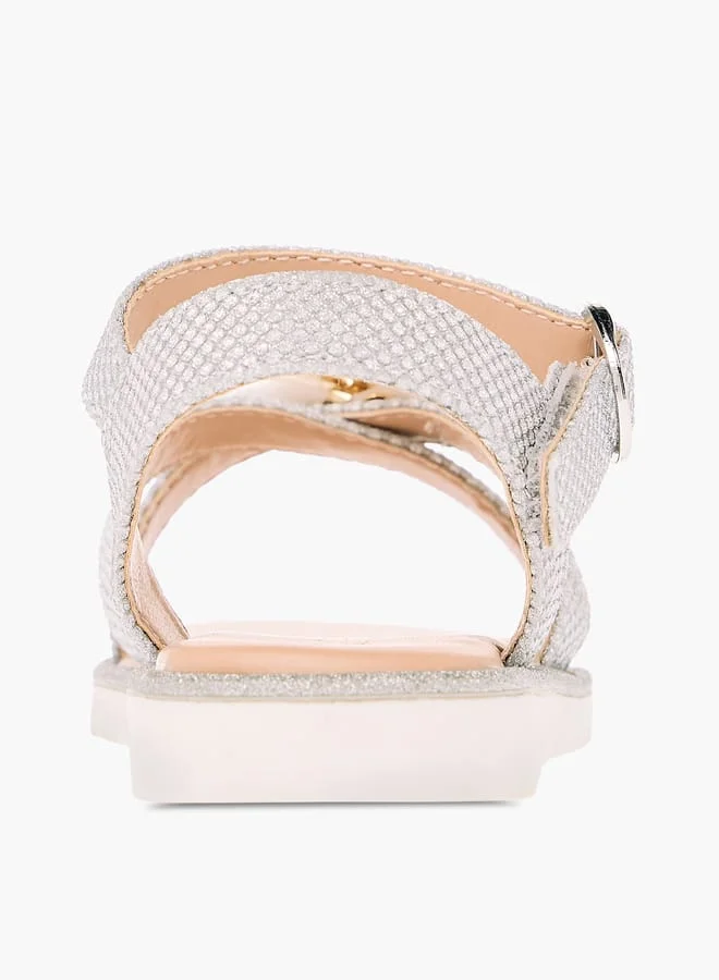 JUNIORS Girls Butterfly Embellished Sandals with Hook and Loop Closure
