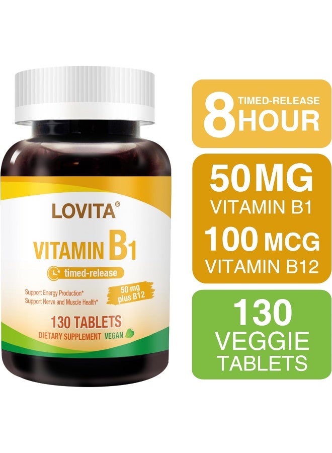 Lovita Vitamin B1 (Thiamine) 50Mg, Timed Release, 8 Hours Sustained, With Vitamin B12 100Mcg, Support Metabolism & Nerve Health, 130 Vegan Tablet - Image 3