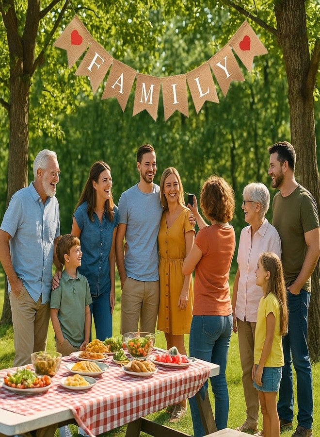 Oarkive Family Banner Burlap Bunting - Family Reunion Sign & Photo Booth Props for Adoption & Reunion Party Decorations - Image 2