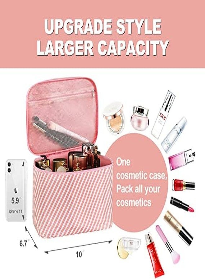 TINSICO Makeup Bag Large Cosmetic Bags for Women Travel Makeup Organizer Case 22x16x15cm,Pink Pattern - Image 3