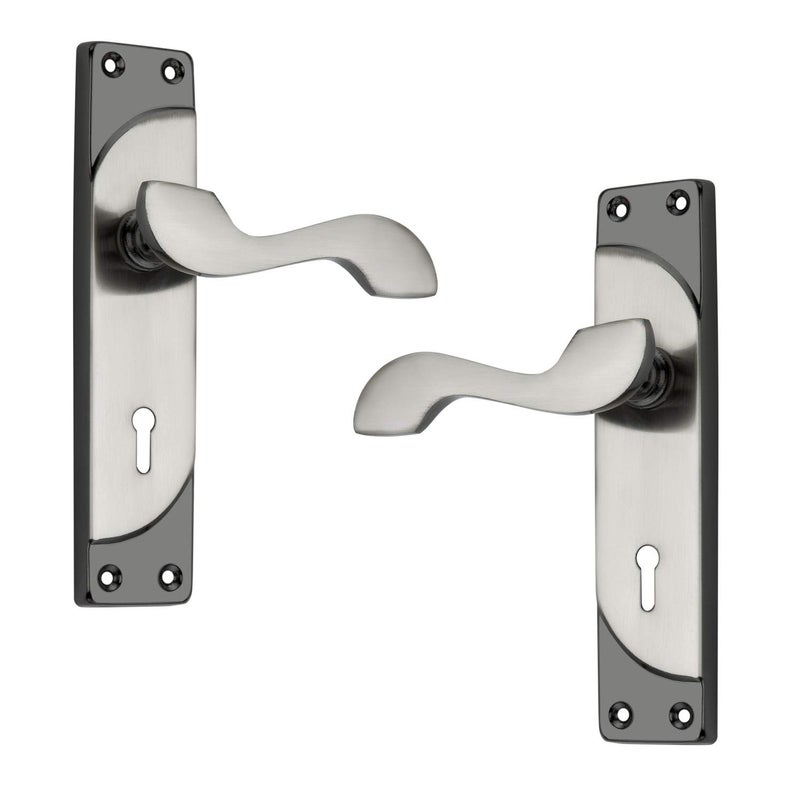 Shrida Udyog SHRIDA Steel Door Lock Handle Set with Brass Lock Body Set with 3 KeysMortise Door Locks for Main DoorDoor Lock for Bedroom DoorMain Door Locks for Home Black Silver Finish Curv 511 - Image 2