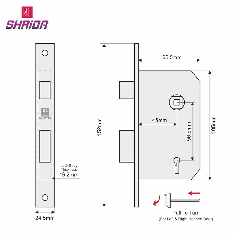 Shrida Udyog SHRIDA Steel Door Lock Handle Set with Brass Lock Body Set with 3 KeysMortise Door Locks for Main DoorDoor Lock for Bedroom DoorMain Door Locks for Home Black Silver Finish Curv 511 - Image 5