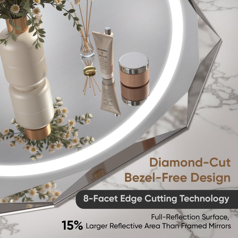 Homsion 32 Inch Round LED Bathroom Mirror with Lights, Frameless Vanity LED Mirror for Bathroom with Beveled Edge, Backlit Anti-Fog, Dimmable, 3 Colors, Memory Function, Tempered Glass, Shatter-Proof - Image 3
