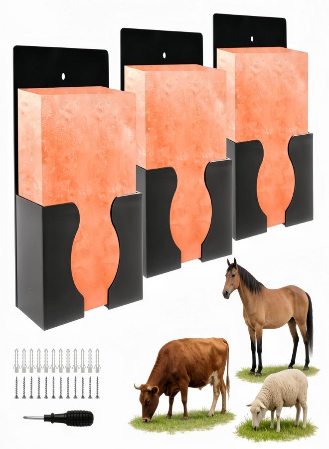 Dmnnlp 3 Pcs 4lb Mineral Salt Block Holder, 4.72"x2.8"x7.5" Small Acrylic Salt Lick Holder with Screwdriver Screws, Wall Mount for Horses, Deer, Goats, Cattle - Horse Feeding Supplies (Black) - Image 1