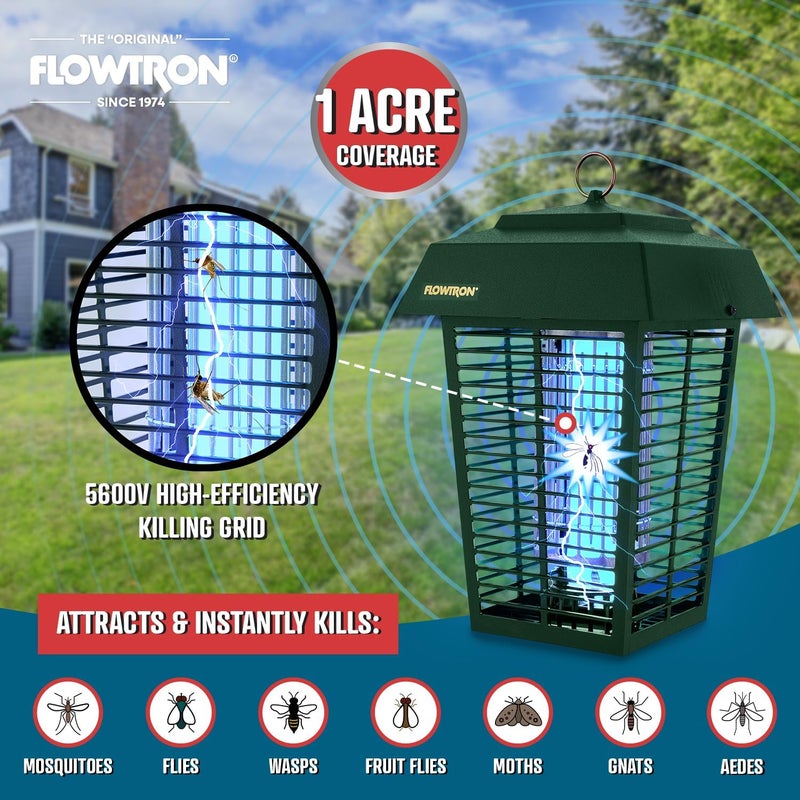 Flowtron Bug Zapper, 1 Acre of Outdoor Coverage with Powerful 40W Bulb & 5600V Instant Killing Grid, Electric Insect, Fly & Mosquito Zapper, Made in The USA - Green Color - Image 4