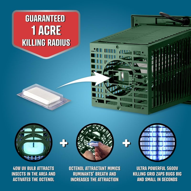 Flowtron Bug Zapper, 1 Acre of Outdoor Coverage with Powerful 40W Bulb & 5600V Instant Killing Grid, Electric Insect, Fly & Mosquito Zapper, Made in The USA - Green Color - Image 3