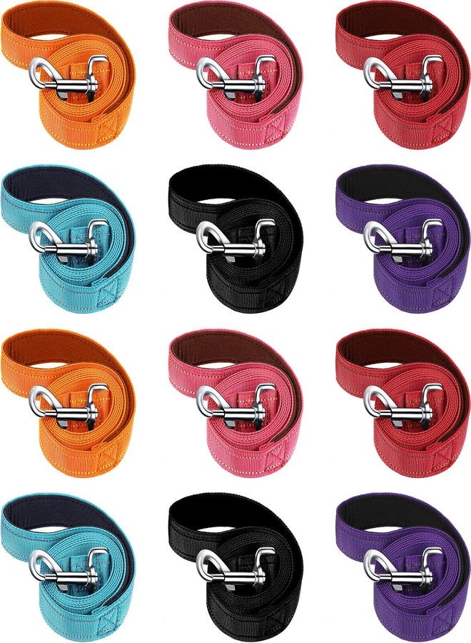 فيسينبال مجموعة فيسينبال المكونة من 12 قطعة من أطواق الكلاب العاكسة ذات الوجهين مع مقبض مبطن ناعم، أطواق حيوانات نايلون بالجملة للكلاب المتوسطة والكبيرة، طوق حيوانات شديد التحمل للمشي والتدريب، 6 ألوان (5 أقدام، ألوان جذابة) - Image 1