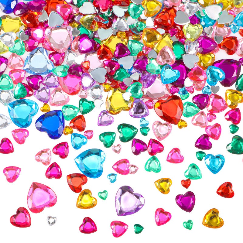 Chuangdi 516 Pcs Acrylic Rhinestone Crystal Gems Rhinestone Flat Back 18mm/12mm/10mm/6mm for Valentine's Day Wedding Decoration DIY Clothes Shoes Jewelry Making Crafts(Multicolor,Heart) - Image 1