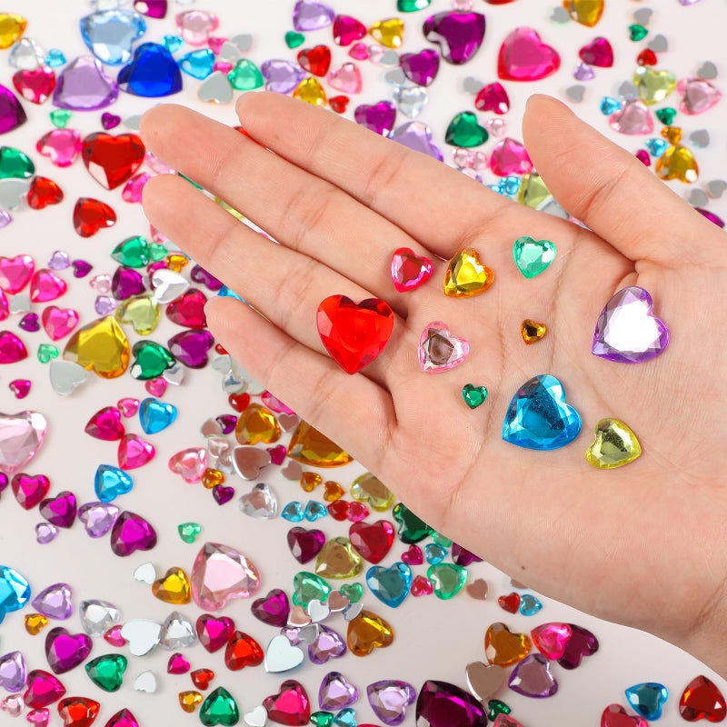 Chuangdi 516 Pcs Acrylic Rhinestone Crystal Gems Rhinestone Flat Back 18mm/12mm/10mm/6mm for Valentine's Day Wedding Decoration DIY Clothes Shoes Jewelry Making Crafts(Multicolor,Heart) - Image 3