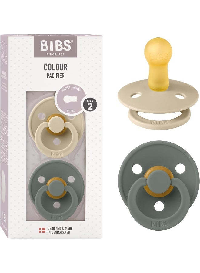 BIBS Colour Soother 2-Pack, BPA Free Dummy Pacifier, Round Natural Rubber Latex, Made in Denmark, Size 2 (6-18 Months), Vanilla/Pine - Image 1
