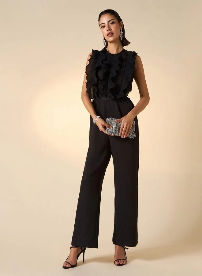 2Xtremz 2Xtremz Ruffle Detail Sleeveless Jumpsuit with Tie-Up Detail
