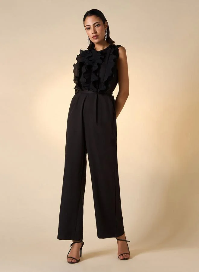 2Xtremz 2Xtremz Ruffle Detail Sleeveless Jumpsuit with Tie-Up Detail