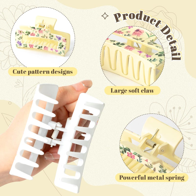 PANTIDE 4Pcs Floral Hair Claw Clips for Women Girls - Retro Flower Vintage Floral Rectangle Nonslip Banana Hair Clips, Thin Thick Short Long Curly Accessories, Spring Party Motherâ€™s Day Birthday Gift - Image 3