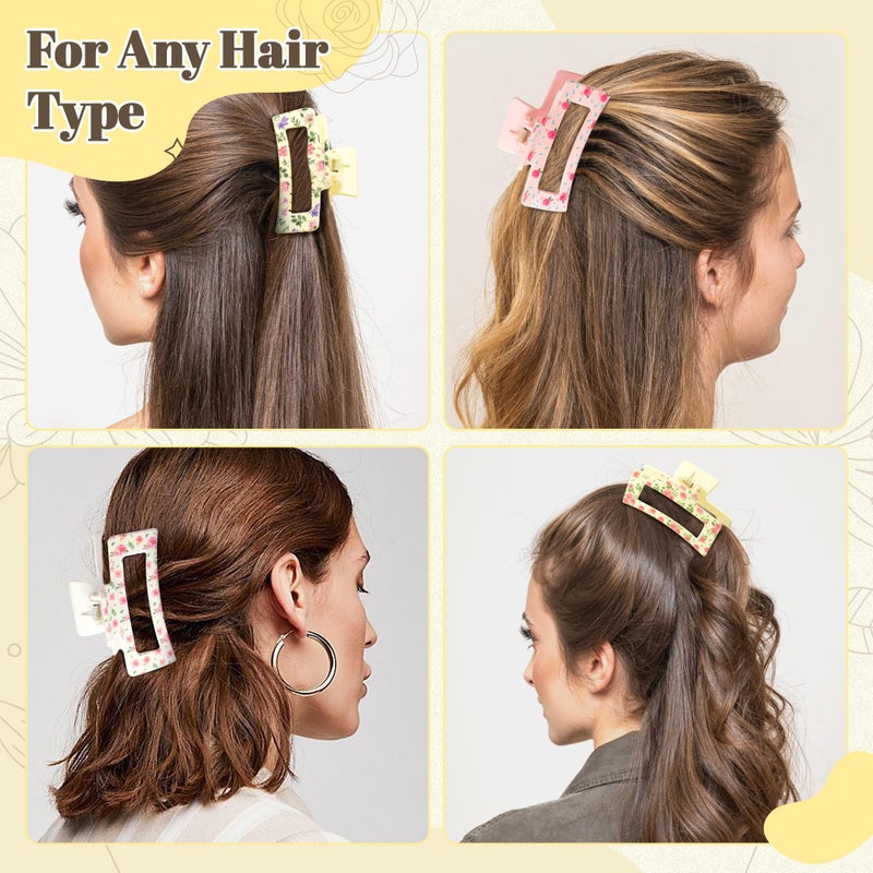 PANTIDE 4Pcs Floral Hair Claw Clips for Women Girls - Retro Flower Vintage Floral Rectangle Nonslip Banana Hair Clips, Thin Thick Short Long Curly Accessories, Spring Party Motherâ€™s Day Birthday Gift - Image 5