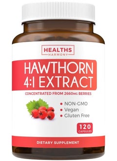 Hawthorn Berry Capsules - High Strength 4:1 Extract - Natural Blood Pressure Support Supplement - Helps Maintain Blood Pressure Levels Already in The Normal Range - 120 Vegan Capsules (No Pills)