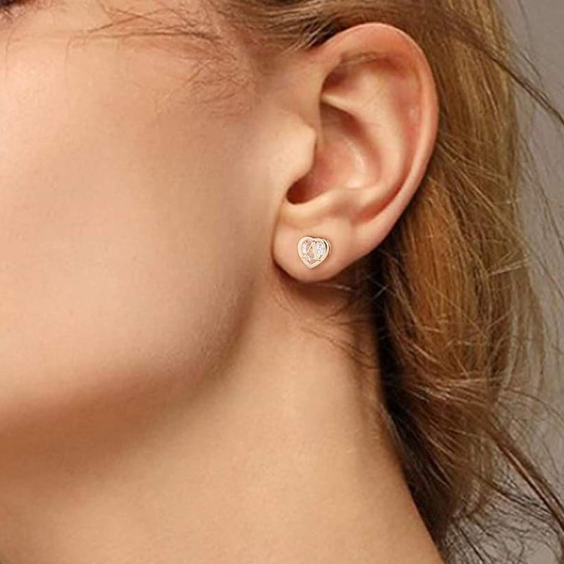 IEFWELL Stud Earrings for Girls Women - Heart Initial Stud Earring 14K Gold Plated Earrings Stacks Hypoallergenic Earring for Piercing Gifts for Women Trendy Gifts for Teen Girl - Image 4
