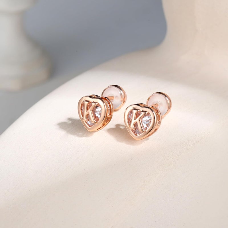 IEFWELL Stud Earrings for Girls Women - Heart Initial Stud Earring 14K Gold Plated Earrings Stacks Hypoallergenic Earring for Piercing Gifts for Women Trendy Gifts for Teen Girl - Image 5