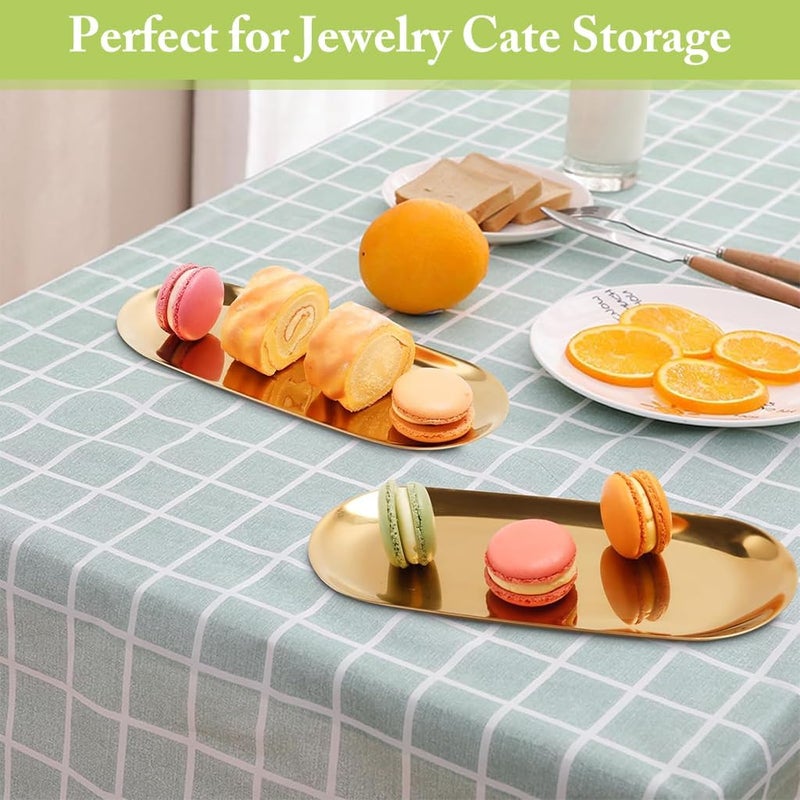 HASTHIP® 2Pcs 23x9cm Golden Stainless Steel Trays, Luxurious Jewelry Organizer, Scratch-Resistant Vanity Trays, Multipurpose Bathroom, Kitchen, Dressing Table Accessories, Elegant Trinket Tray Set - Image 4