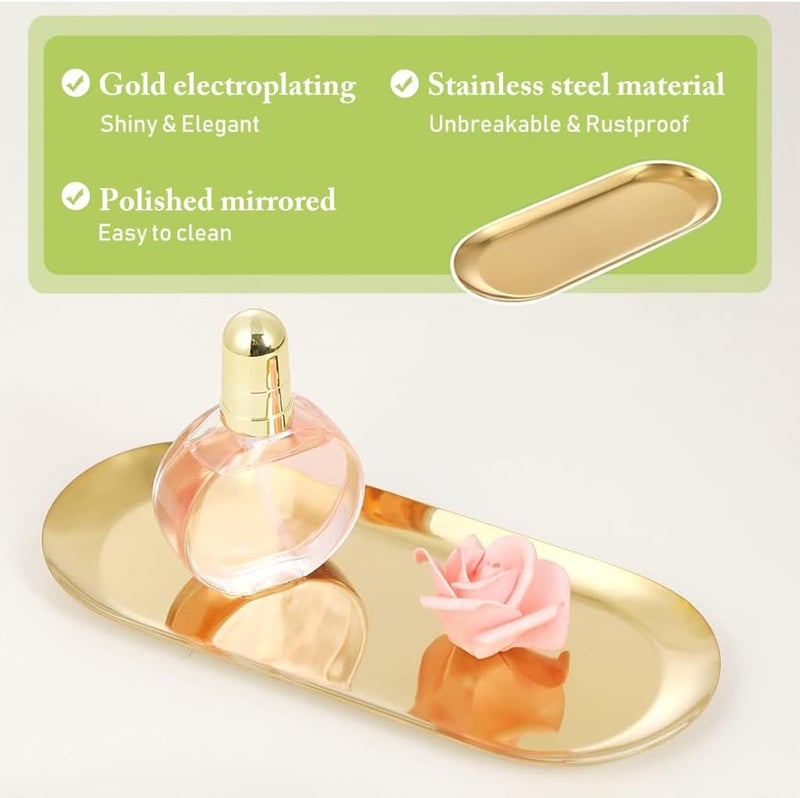 HASTHIP® 2Pcs 23x9cm Golden Stainless Steel Trays, Luxurious Jewelry Organizer, Scratch-Resistant Vanity Trays, Multipurpose Bathroom, Kitchen, Dressing Table Accessories, Elegant Trinket Tray Set - Image 2