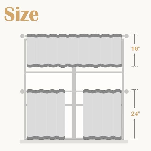 jinchan Kitchen Curtains and Valances Set 3 Pieces Linen Tiers and Valance 24 Inch Cafe Curtains with Valance Rod Pocket Farmhouse Small Drapes Set Rustic Country for Laundry Room Bathroom Blue - Image 3