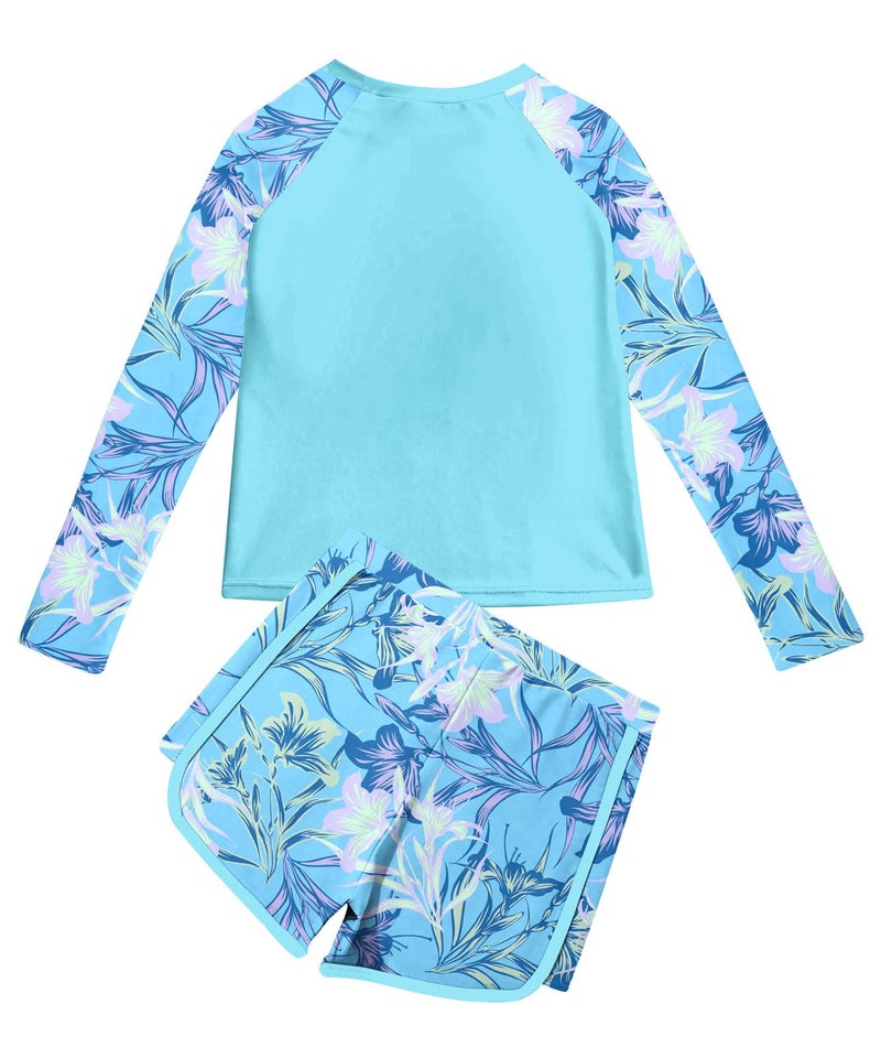 Vogseek Swim Suits for Girls 10-12 Years Old Summer Two Piece UPF 50+ Tankini Swimwear Size 12 11 Juniors Sun Protection Rush Guard Swimming Shirt and Modest Swim Board Shorts Bathing Suits A Blue - Image 3