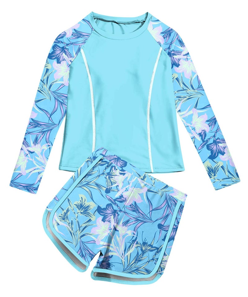 Vogseek Swim Suits for Girls 10-12 Years Old Summer Two Piece UPF 50+ Tankini Swimwear Size 12 11 Juniors Sun Protection Rush Guard Swimming Shirt and Modest Swim Board Shorts Bathing Suits A Blue - Image 4