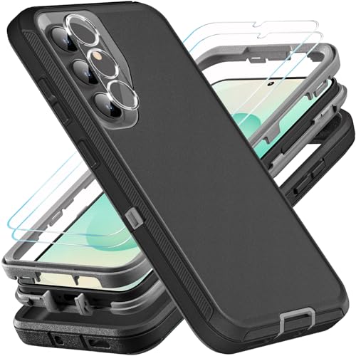 YKHJKLEC for Samsung Galaxy S25 Plus Case Military Grade 3 in 1 Heavy Duty ShockproofDrop ProofDust Proof Case with 2Pcs Tempered Glass Screen Protector 1PcsCamera Lens Protector BlackGrey - Image 1