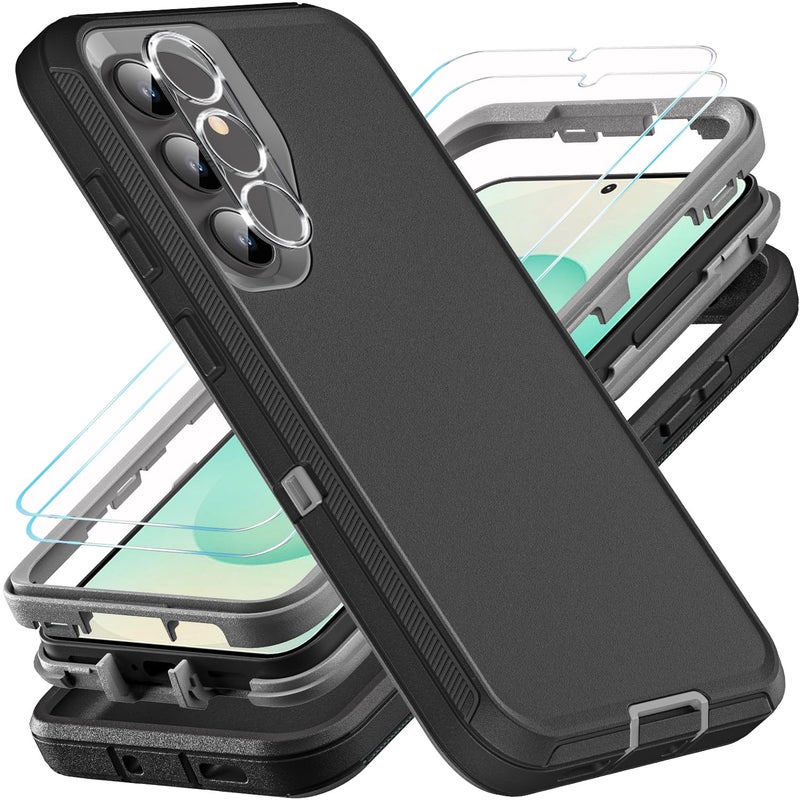 YKHJKLEC for Samsung Galaxy S25 Plus Case Military Grade 3 in 1 Heavy Duty ShockproofDrop ProofDust Proof Case with 2Pcs Tempered Glass Screen Protector 1PcsCamera Lens Protector BlackGrey - Image 3