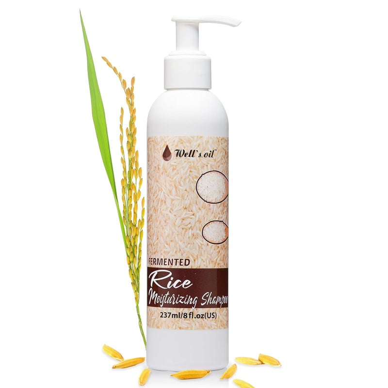 Well's Oil Fermented Rice Water Shampoo (8 Fl Oz) - For Hair Growth and Scalp Care | Thickening, Nourishing & Strengthening | With Natural Essential Oils