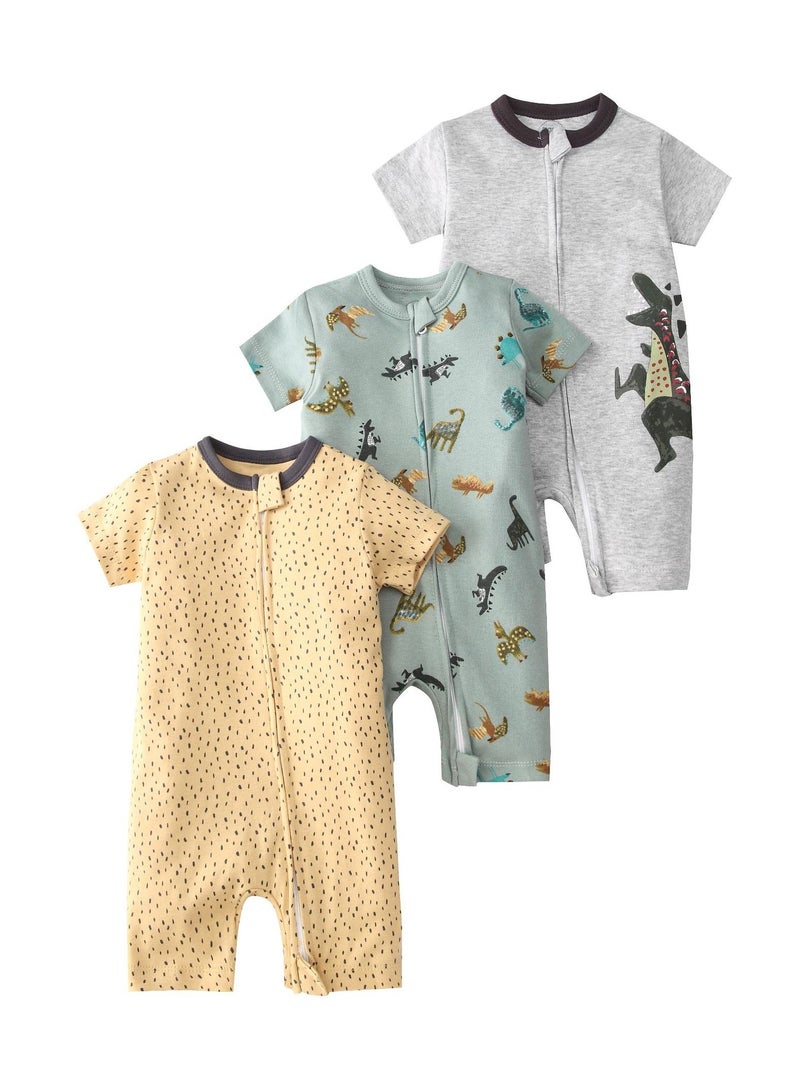 CICILADY Baby 3-Pack Short-Sleeve Onesies Bodysuit Baby Boy Girl Cotton Short Sleeve Zipper Rompers Infant 2-way Zippers Comfy Summer Jumpsuit