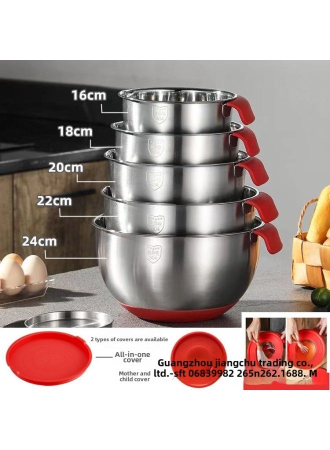 304 Stainless Steel Egg Basin Baking Home Special Container Kitchen Woodle And Knead Cake Cream Cooking Basin-Color:18cm (inner Diameter) Silicone Bottom Egg Beater With Handle 304 Material  - Image 3