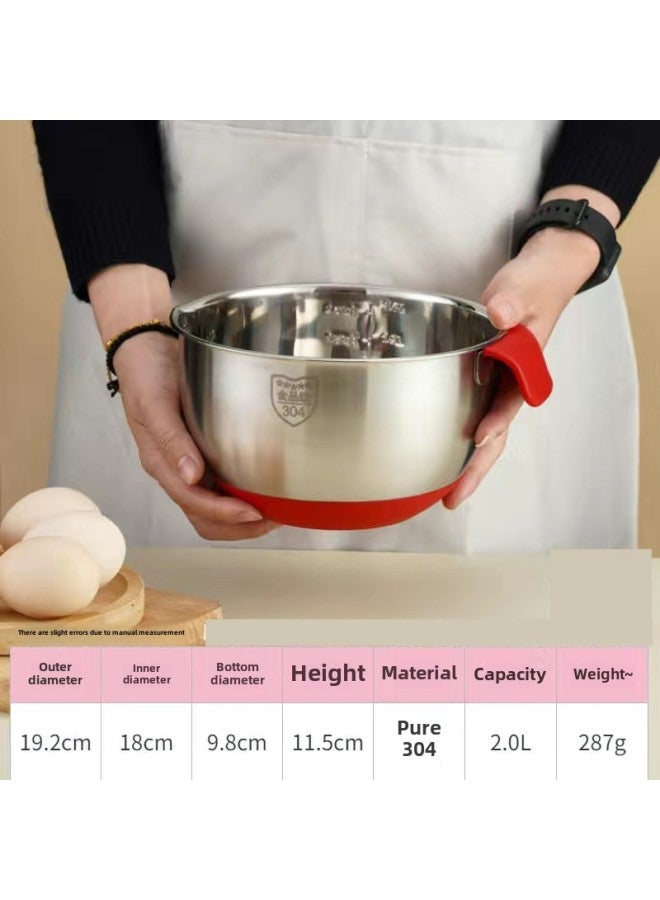 304 Stainless Steel Egg Basin Baking Home Special Container Kitchen Woodle And Knead Cake Cream Cooking Basin-Color:18cm (inner Diameter) Silicone Bottom Egg Beater With Handle 304 Material  - Image 1