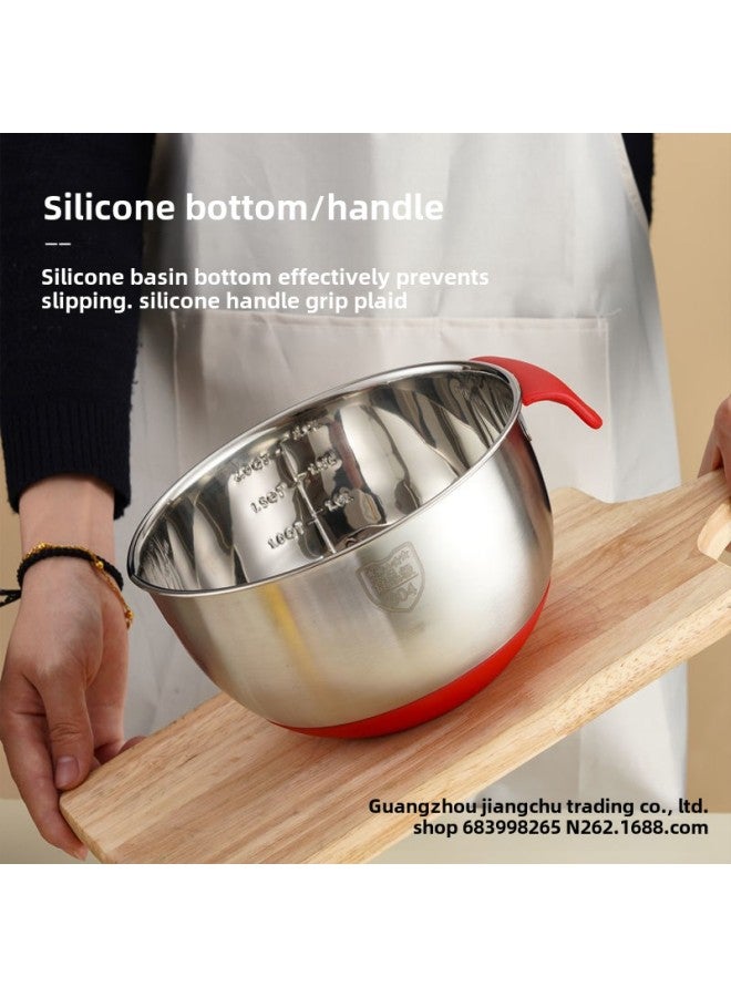 304 Stainless Steel Egg Basin Baking Home Special Container Kitchen Woodle And Knead Cake Cream Cooking Basin-Color:18cm (inner Diameter) Silicone Bottom Egg Beater With Handle 304 Material  - Image 5