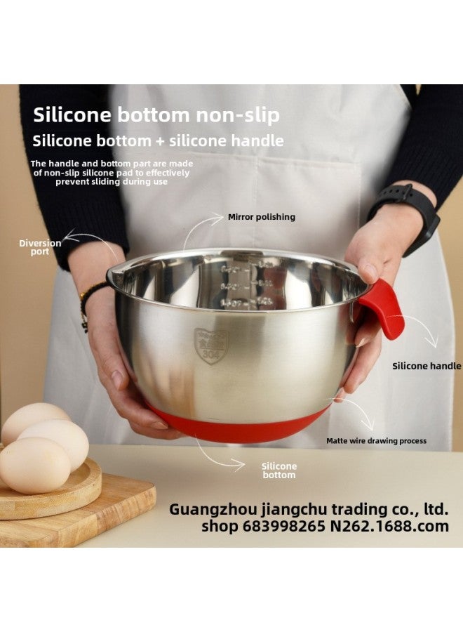 304 Stainless Steel Egg Basin Baking Home Special Container Kitchen Woodle And Knead Cake Cream Cooking Basin-Color:18cm (inner Diameter) Silicone Bottom Egg Beater With Handle 304 Material  - Image 4