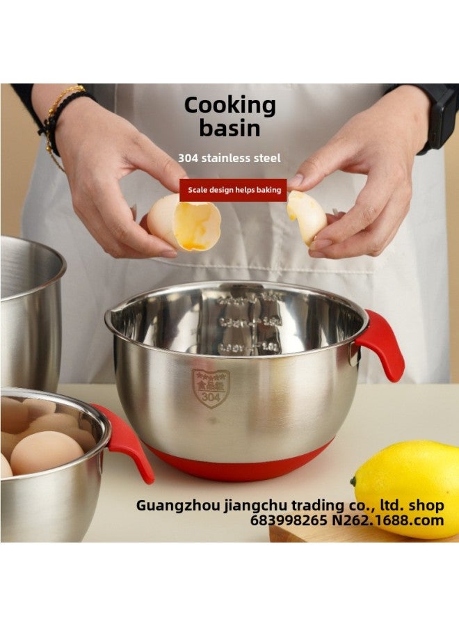 304 Stainless Steel Egg Basin Baking Home Special Container Kitchen Woodle And Knead Cake Cream Cooking Basin-Color:18cm (inner Diameter) Silicone Bottom Egg Beater With Handle 304 Material  - Image 2