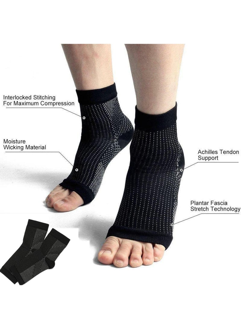 Sweet seven 5 أزواج من جوارب الضغط النحاسية دعامة الكاحل تخفيف الألم من الاعتلال العصبي والتهاب الأوتار إدارة الألم أكمام ضغط القدم للرجال والنساء (مقاس L/XL أبيض وأسود ونقاط بيضاء) - Image 2