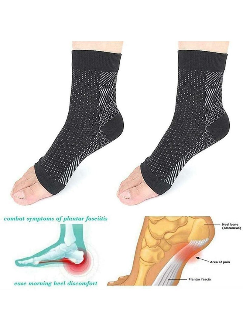 Sweet seven 5 أزواج من جوارب الضغط النحاسية دعامة الكاحل تخفيف الألم من الاعتلال العصبي والتهاب الأوتار إدارة الألم أكمام ضغط القدم للرجال والنساء (مقاس L/XL أبيض وأسود ونقاط بيضاء) - Image 3