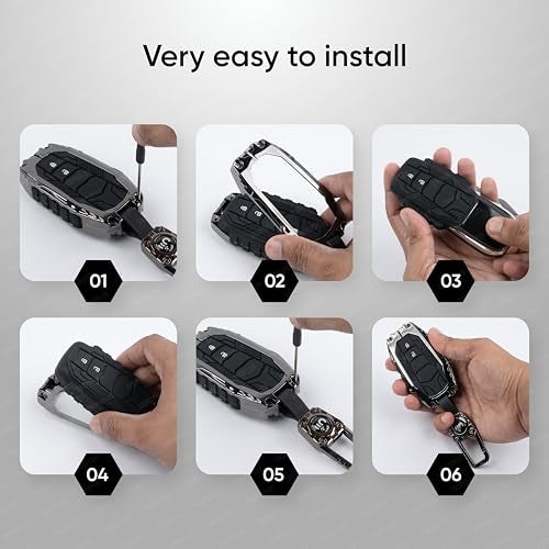 SHOPOFLUX Key Cover Compatible with Tata Nexon | Harrier | Safari | Altroz | Tigor | EV | Punch | Tiago EV Electric 4 Button Smart Key (Metal Silicone Black) - Image 5