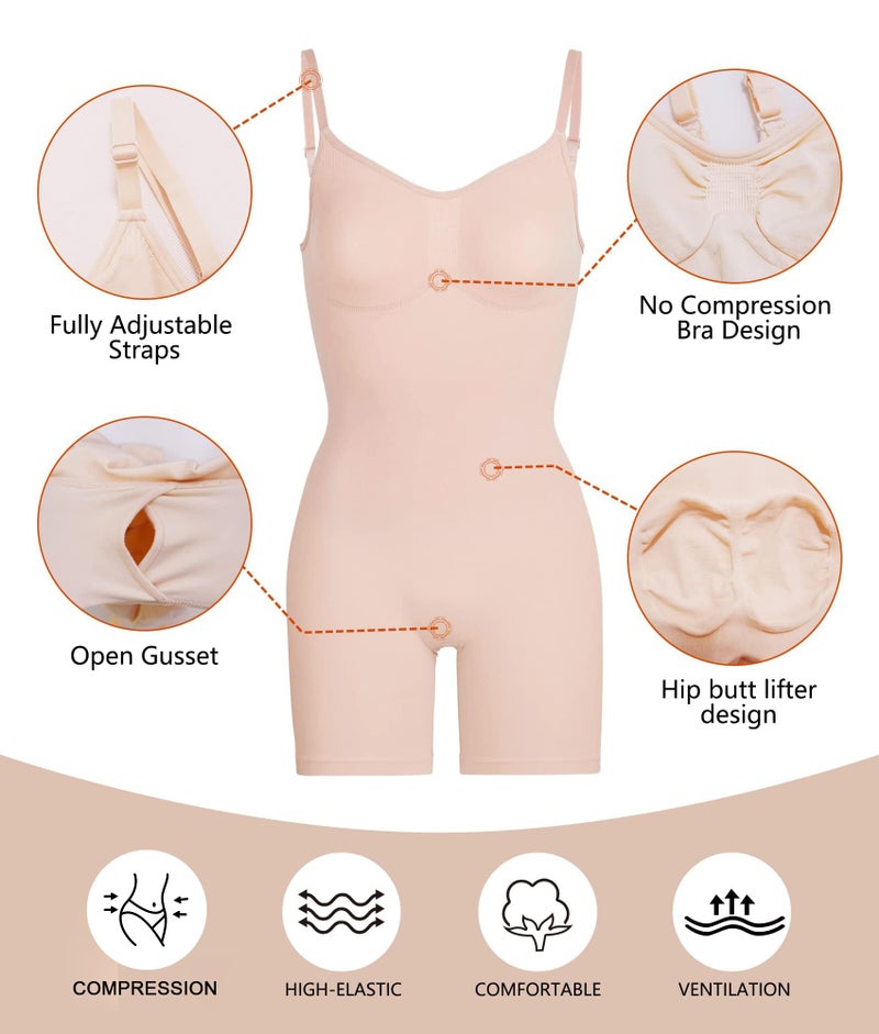 SHAPERX Women's Seamless Shapewear Bodysuit Tummy Control Body Shaper Waist Defining Body Suit,SZ5218-2-Beige-4XL - Image 4