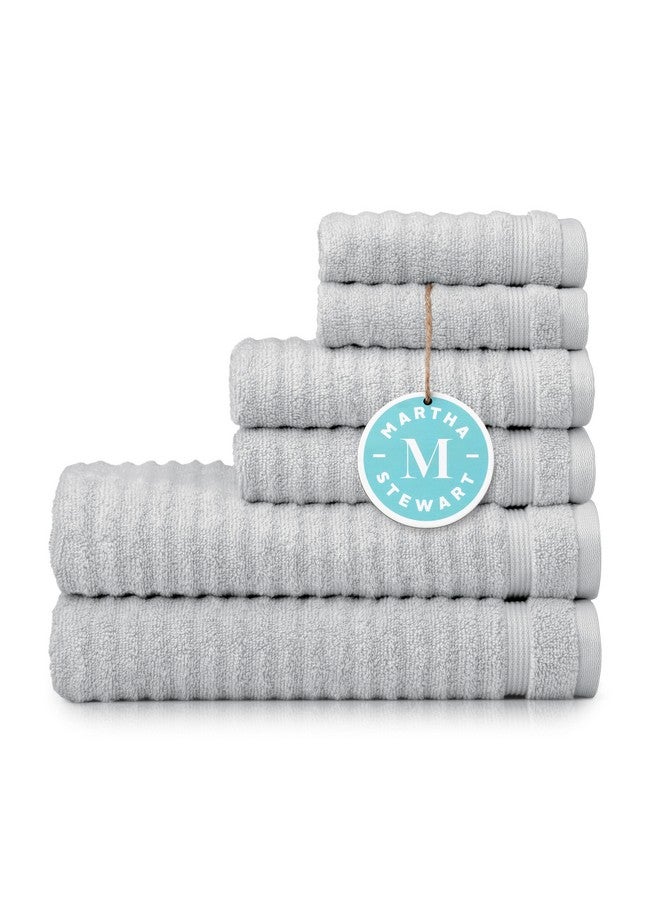Martha stewart MARTHA STEWART 100% Cotton Bath Towels Set Of 6 Piece, 2 Bath Towels, 2 Hand Towels, 2 Washcloths, Quick Dry Towels, Soft & Absorbent, Bathroom Essentials, Textured Gray  - Image 1