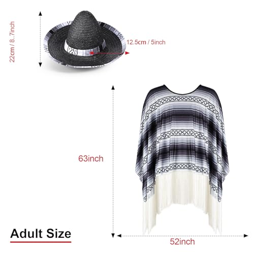 Yahenda 4 Pcs Mexican Costume Set for Adults Include Mexican Serape Poncho Sombrero Sunglasses Moustache(Novelty) - Image 2
