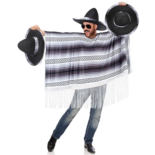 Yahenda 4 Pcs Mexican Costume Set for Adults Include Mexican Serape Poncho Sombrero Sunglasses Moustache(Novelty) - Image 5
