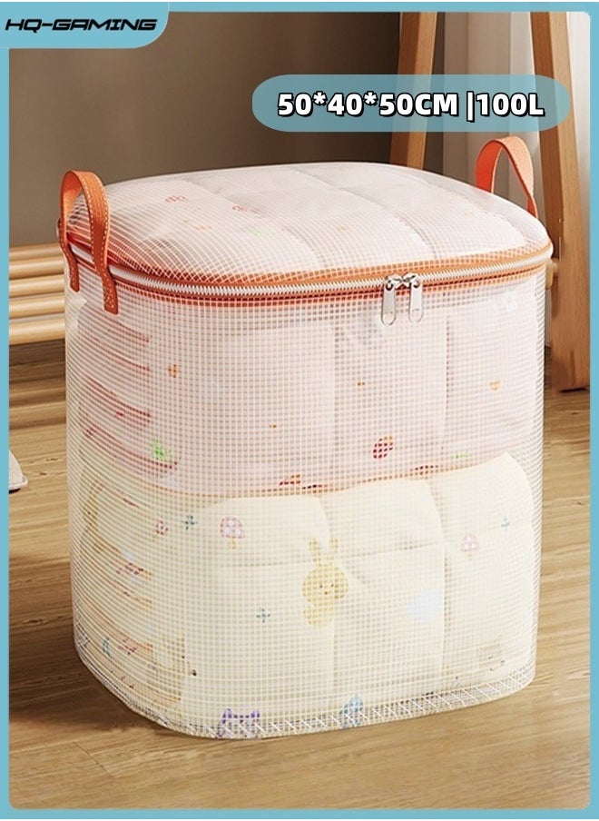 HQ-GAMING 100L Large Storage Bag Quilt Storage Bag with Carry Handles, Clothes Storage Bins Foldable Closet Organizers Storage Containers with Zipper for Blankets, Bedding, 50*40*50cm  - Image 1