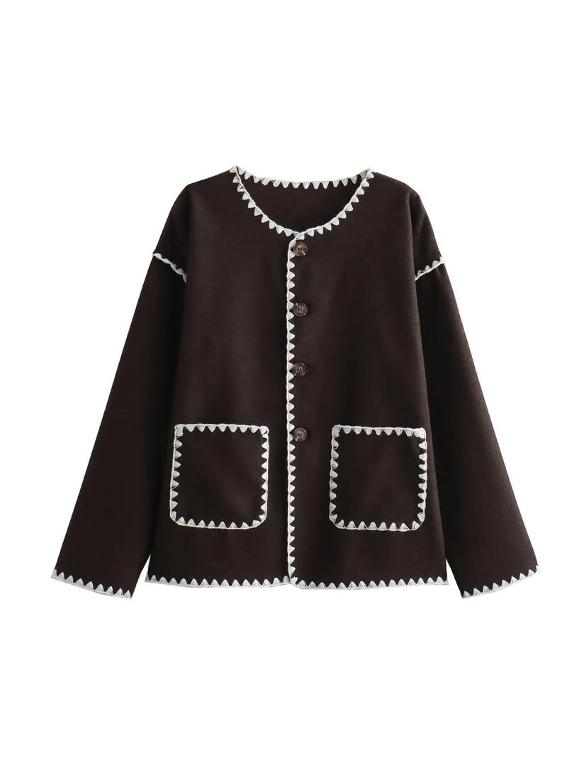 Generic - ZUR Style Woolen Coat Autumn/Winter Loose Fit Comfort Casual Chic Brown - Image 1
